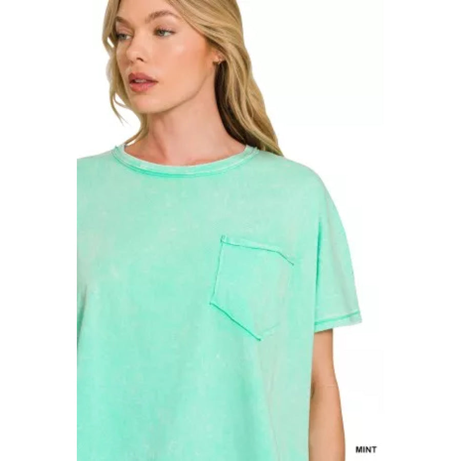 Zenana Acid Washed Round Neck Short Sleeve Oversized T-Shirt Apparel and Accessories