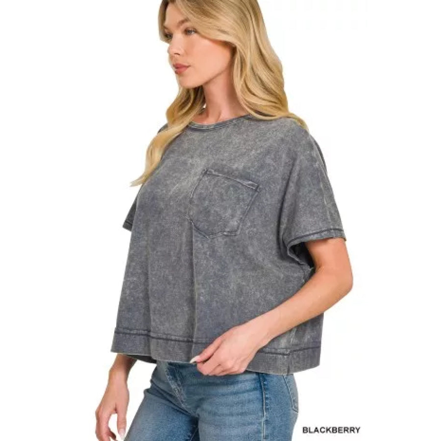 Zenana Acid Washed Round Neck Short Sleeve Oversized T-Shirt Apparel and Accessories