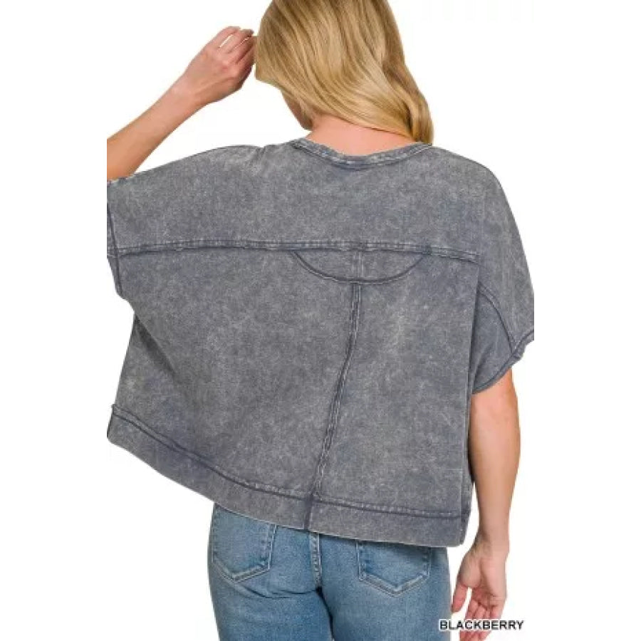Zenana Acid Washed Round Neck Short Sleeve Oversized T-Shirt Apparel and Accessories