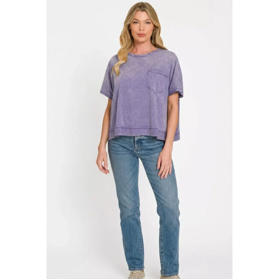Zenana Acid Washed Round Neck Short Sleeve Oversized T-Shirt Apparel and Accessories