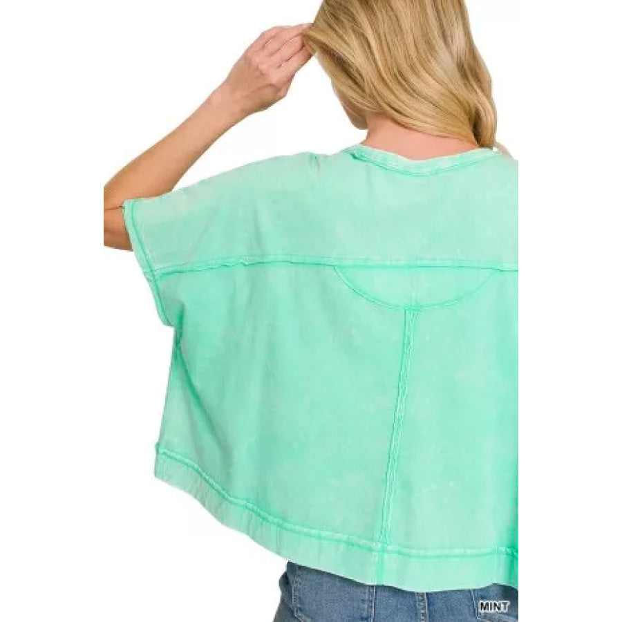 Zenana Acid Washed Round Neck Short Sleeve Oversized T-Shirt Apparel and Accessories