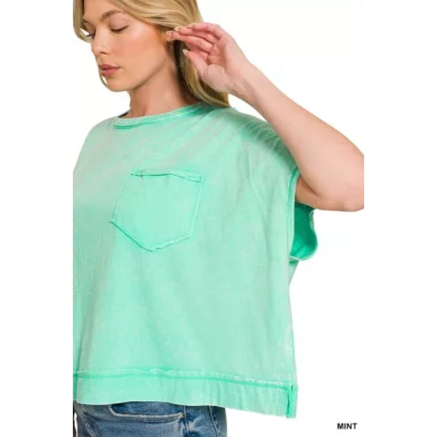 Zenana Acid Washed Round Neck Short Sleeve Oversized T-Shirt Apparel and Accessories