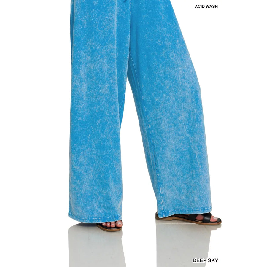 Zenana Acid Washed Strapless Tube Top Jumpsuit Apparel and Accessories