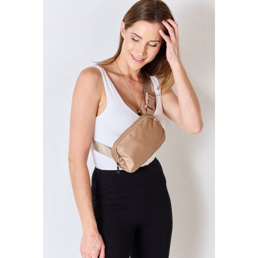 Zenana Adjustable Strap Sling Bag Ash Mocha / One Size Apparel and Accessories