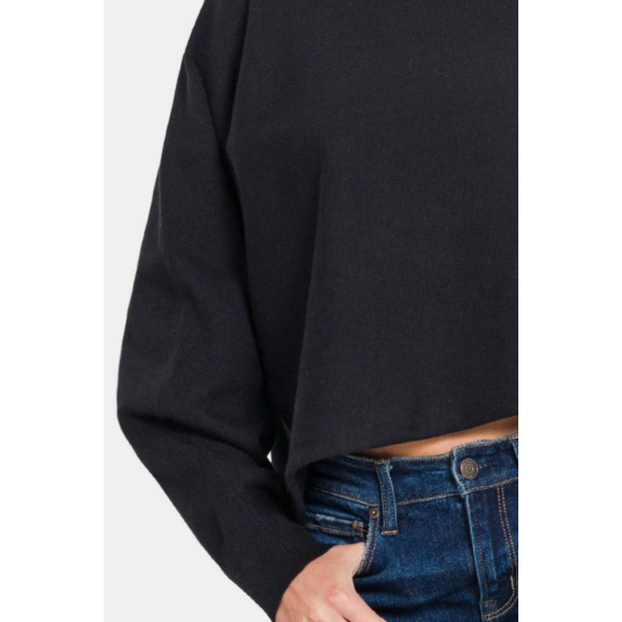 Zenana Asymmetric Hem Long Sleeve Sweater Apparel and Accessories