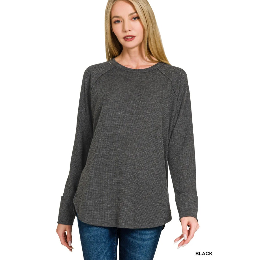 Zenana Baby Waffle Long Sleeve Top Apparel and Accessories