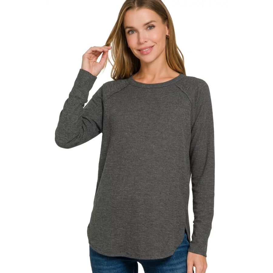 Zenana Baby Waffle Long Sleeve Top Apparel and Accessories