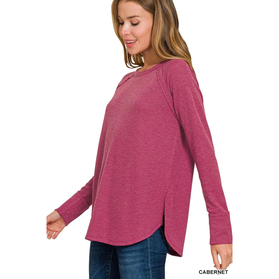 Zenana Baby Waffle Long Sleeve Top CABERNET / S Apparel and Accessories