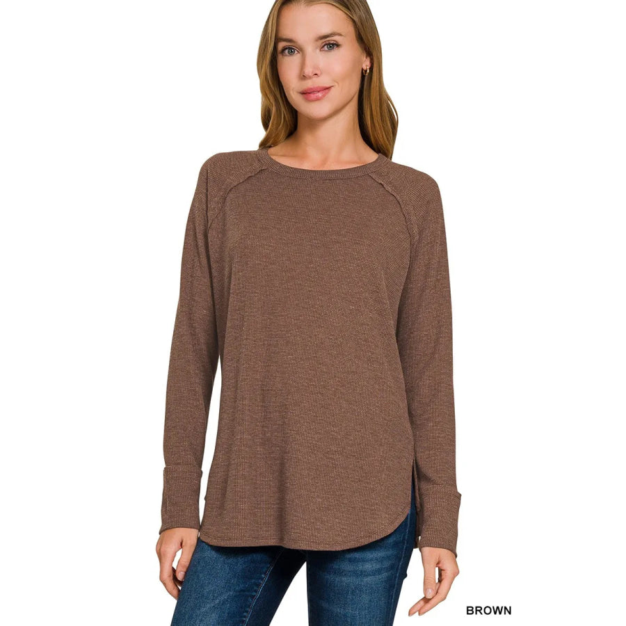 Zenana Baby Waffle Long Sleeve Top Apparel and Accessories