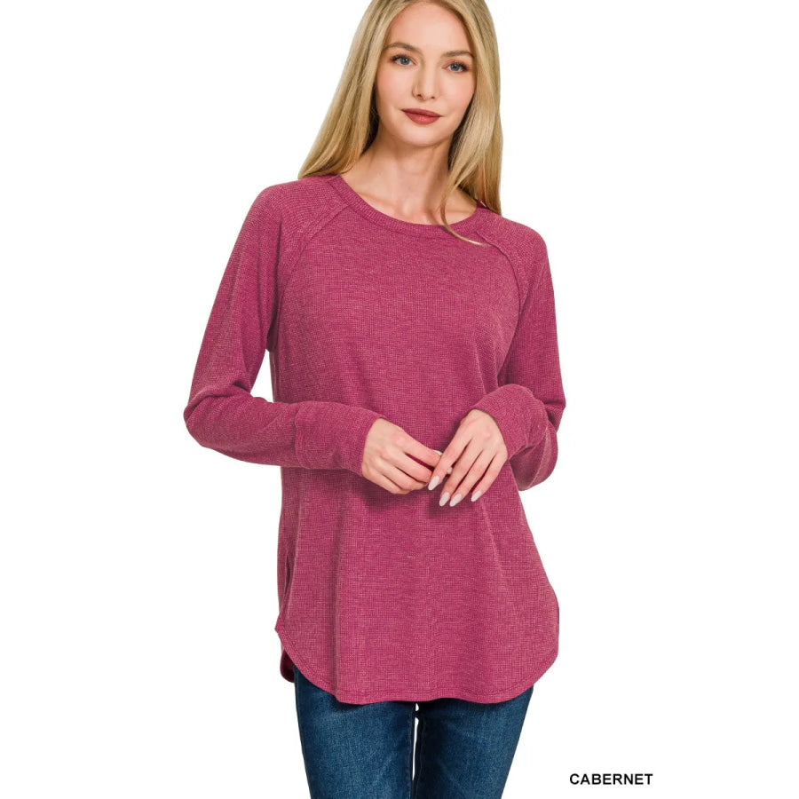 Zenana Baby Waffle Long Sleeve Top Apparel and Accessories