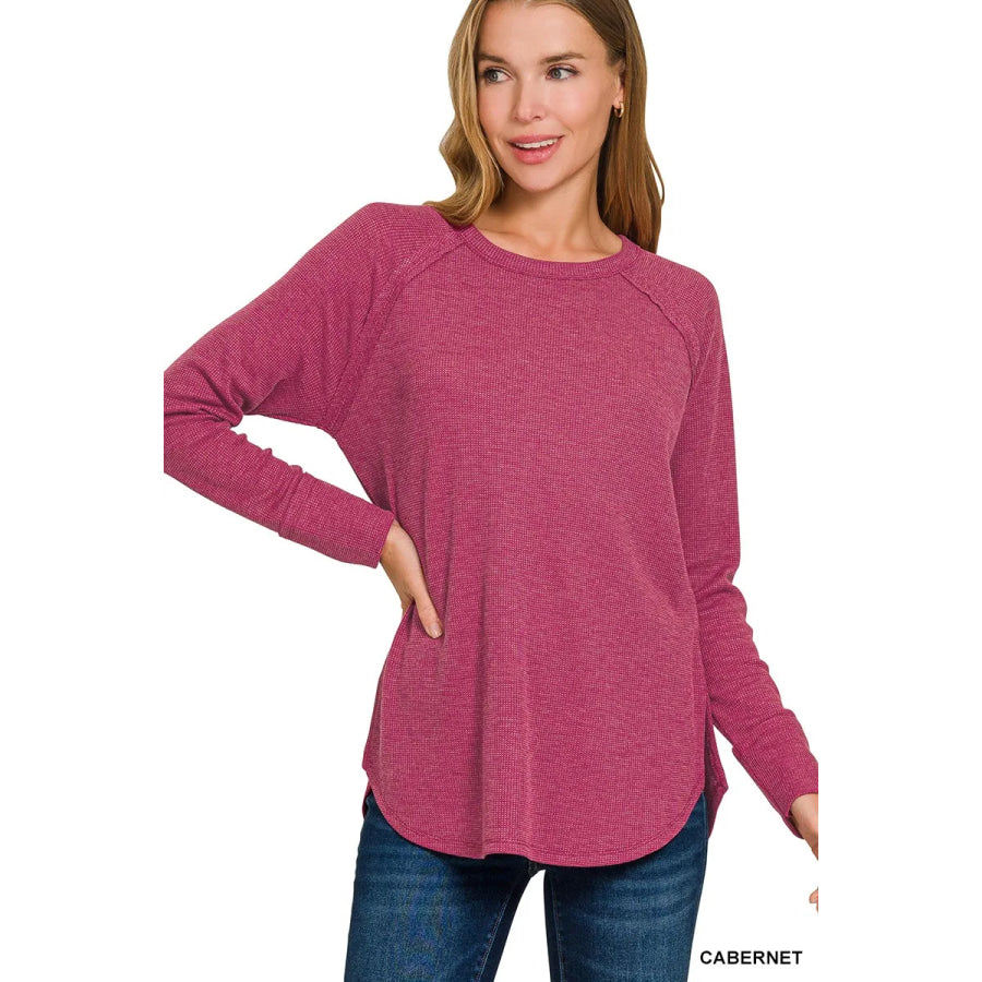 Zenana Baby Waffle Long Sleeve Top CABERNET / S Apparel and Accessories