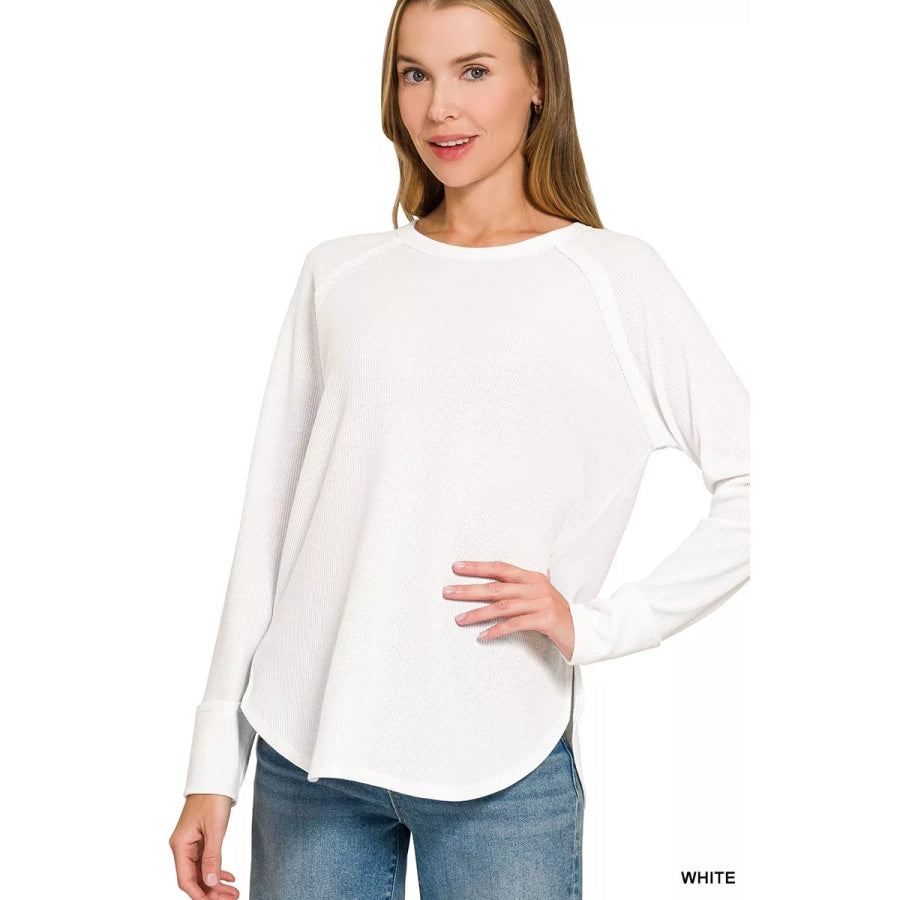 Zenana Baby Waffle Long Sleeve Top WHITE / S Apparel and Accessories