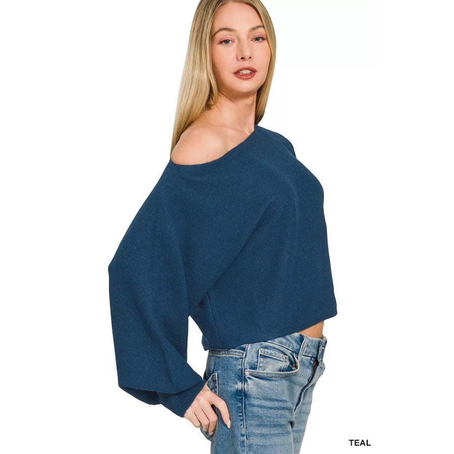 Zenana Boat Neck Balloon Sleeve Sweater Apparel and Accessories