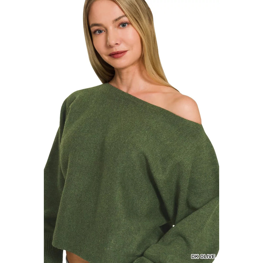 Zenana Boat Neck Balloon Sleeve Sweater Apparel and Accessories