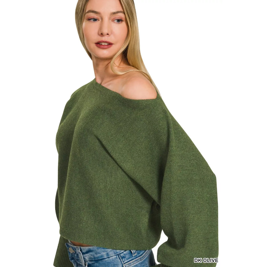 Zenana Boat Neck Balloon Sleeve Sweater Apparel and Accessories