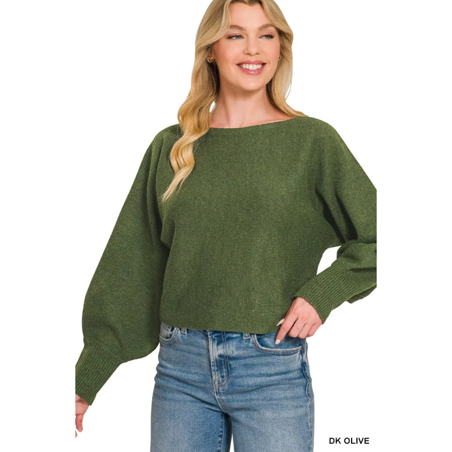 Zenana Boat Neck Balloon Sleeve Sweater Apparel and Accessories
