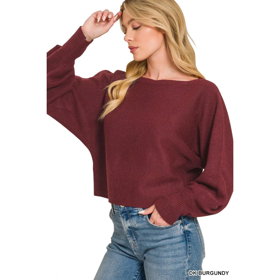 Zenana Boat Neck Balloon Sleeve Sweater Apparel and Accessories