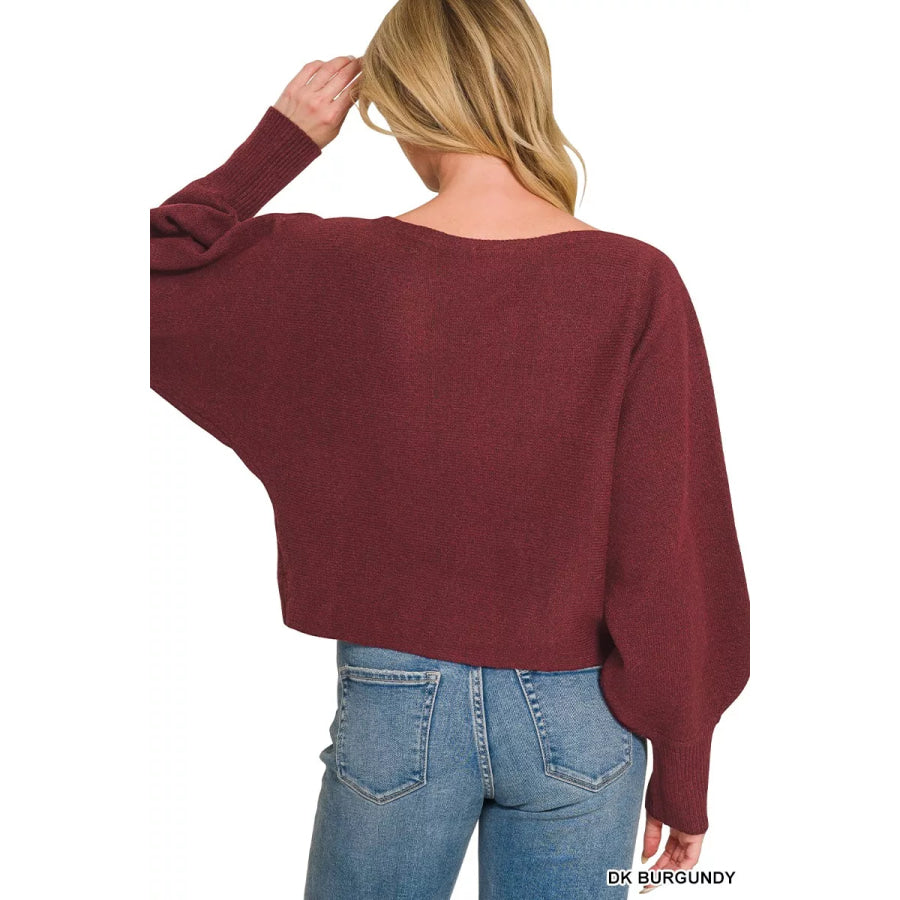Zenana Boat Neck Balloon Sleeve Sweater Apparel and Accessories