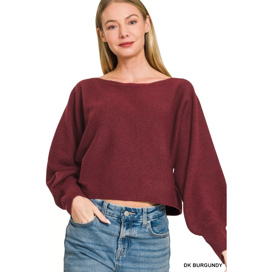 Zenana Boat Neck Balloon Sleeve Sweater Apparel and Accessories