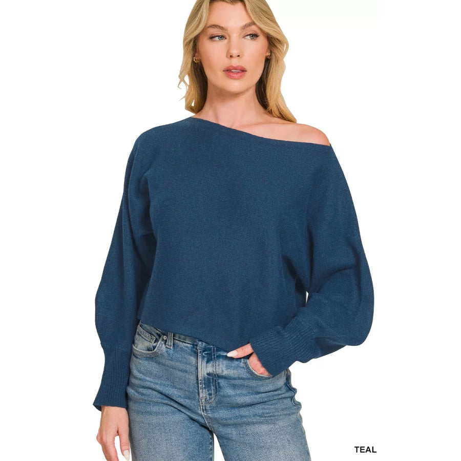 Zenana Boat Neck Balloon Sleeve Sweater Apparel and Accessories