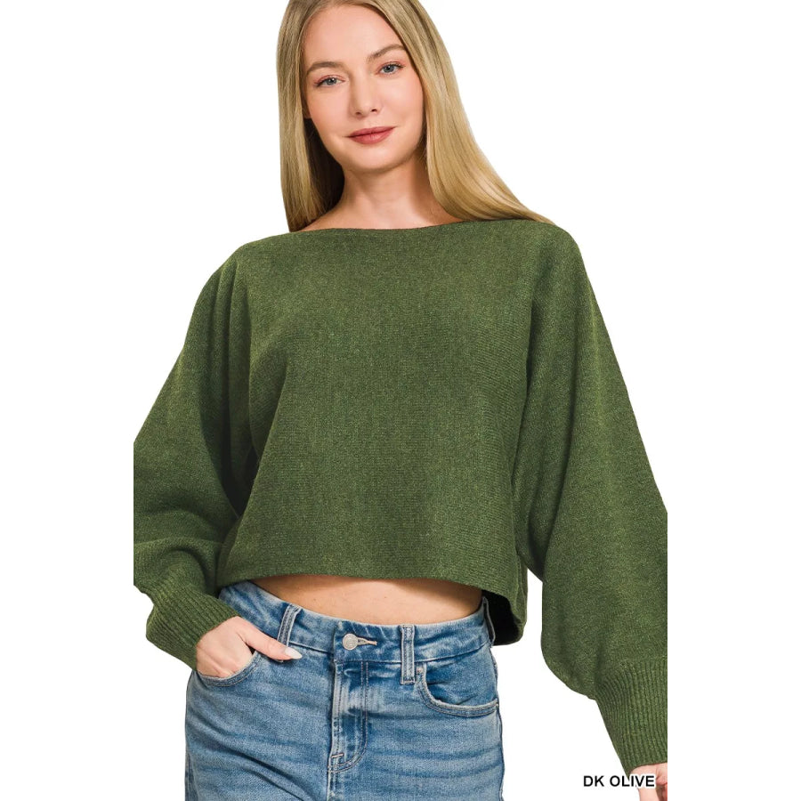 Zenana Boat Neck Balloon Sleeve Sweater Apparel and Accessories
