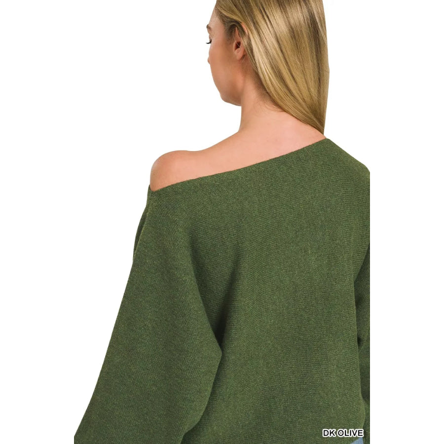 Zenana Boat Neck Balloon Sleeve Sweater Apparel and Accessories