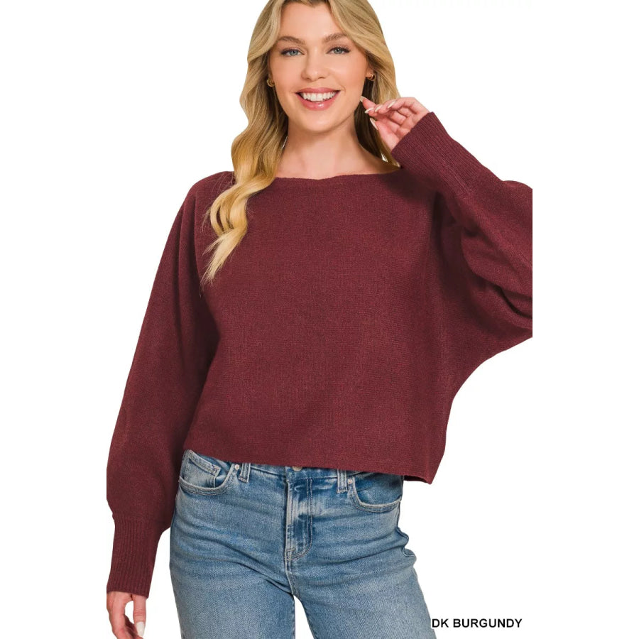 Zenana Boat Neck Balloon Sleeve Sweater Apparel and Accessories