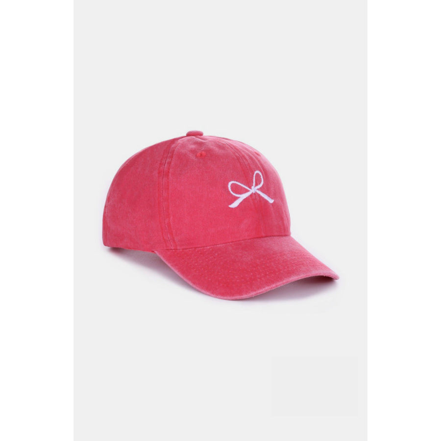 Zenana Bow Embroidered Washed Cotton Caps Apparel and Accessories