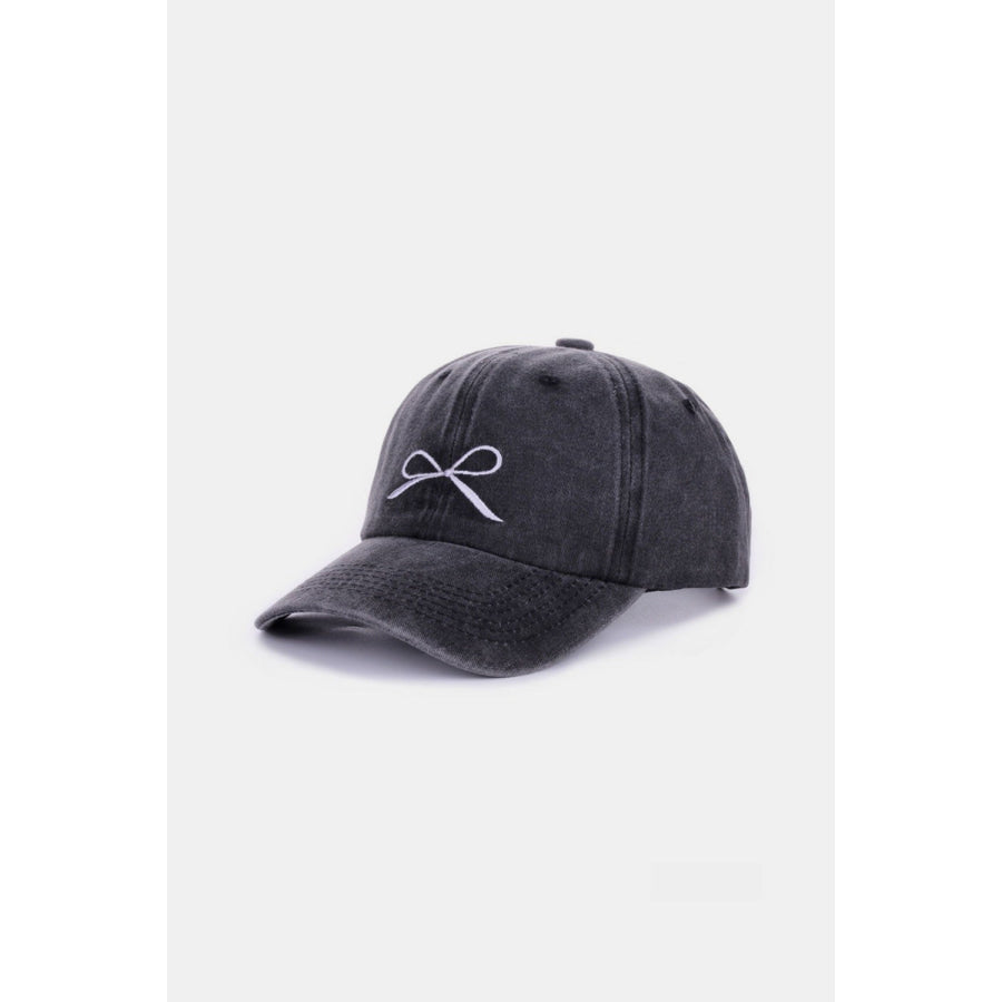 Zenana Bow Embroidered Washed Cotton Caps Apparel and Accessories