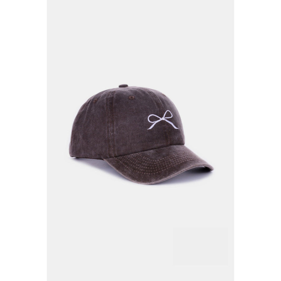 Zenana Bow Embroidered Washed Cotton Caps Apparel and Accessories