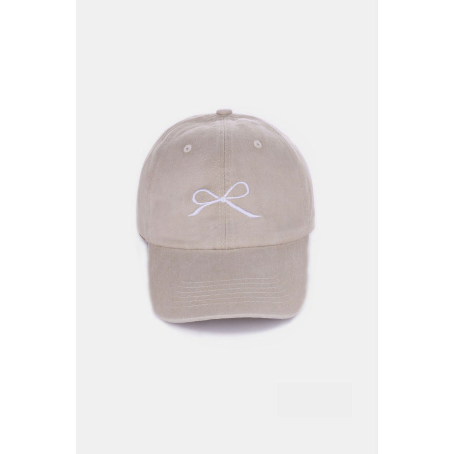 Zenana Bow Embroidered Washed Cotton Caps Ash Mocha / One Size Apparel and Accessories