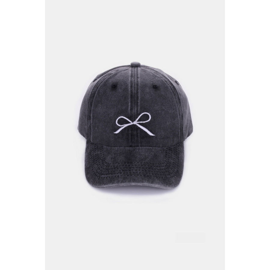 Zenana Bow Embroidered Washed Cotton Caps Black / One Size Apparel and Accessories