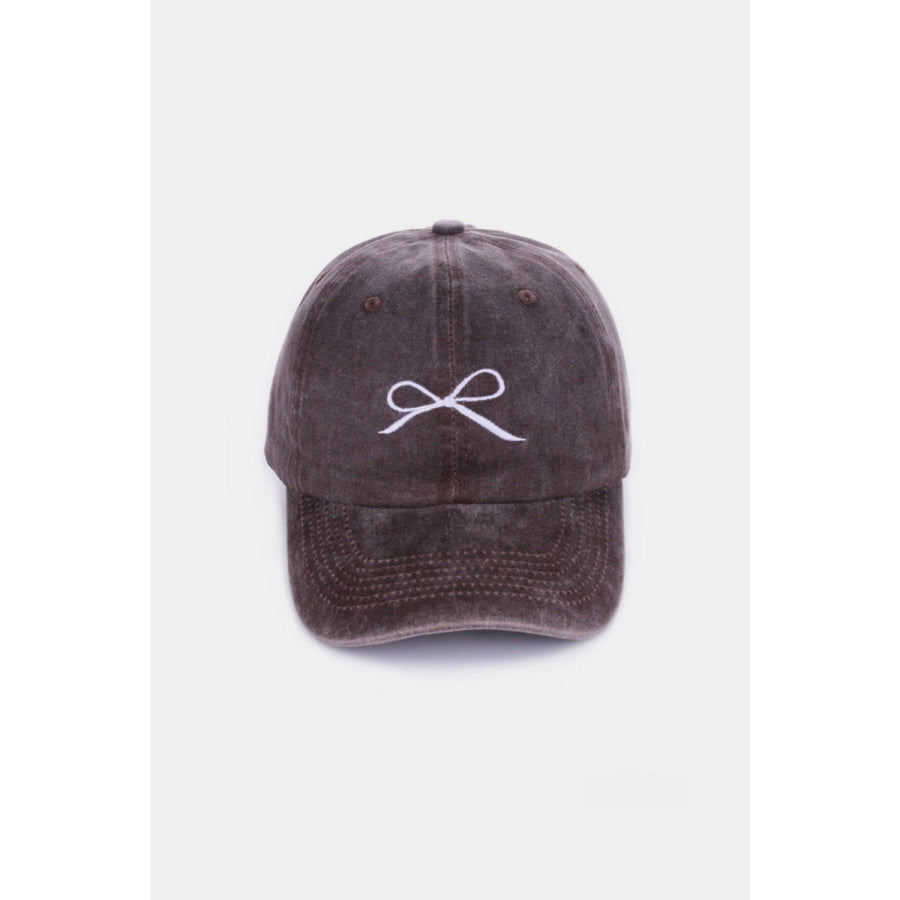 Zenana Bow Embroidered Washed Cotton Caps Brown / One Size Apparel and Accessories