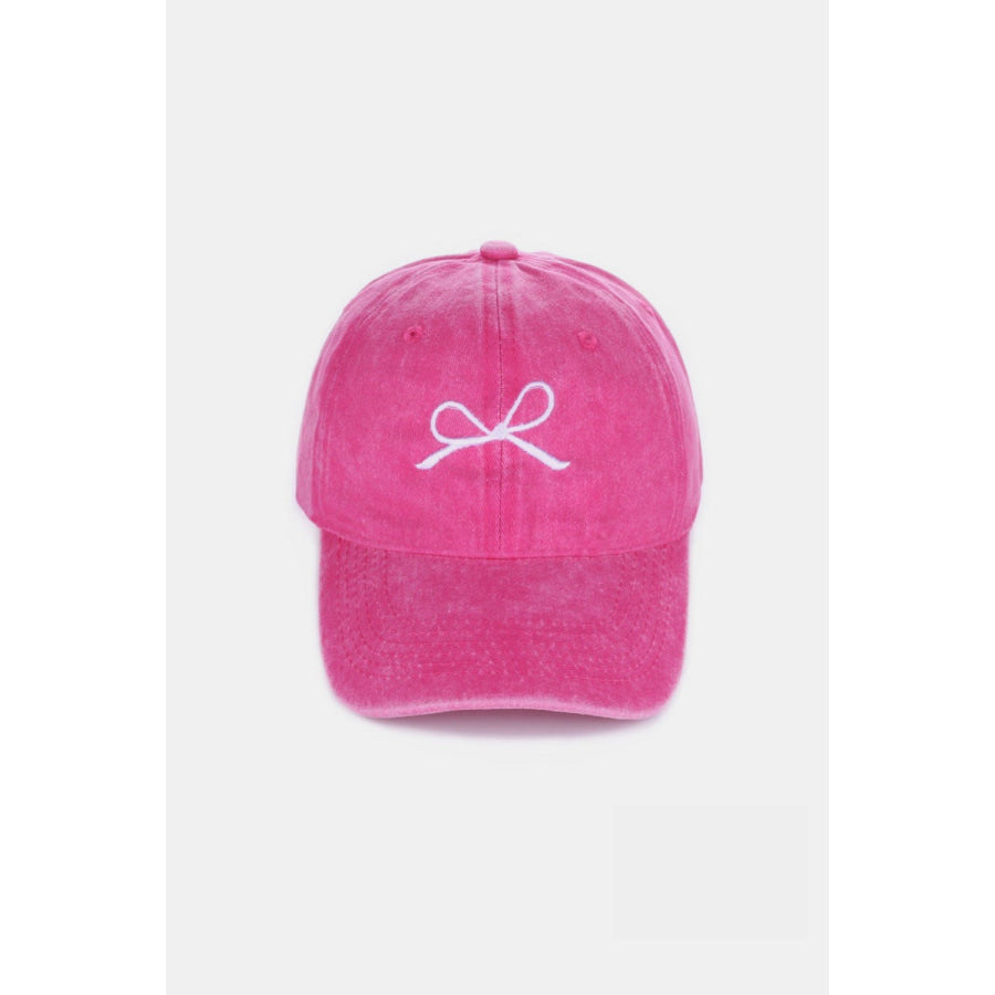 Zenana Bow Embroidered Washed Cotton Caps Hot Pink / One Size Apparel and Accessories