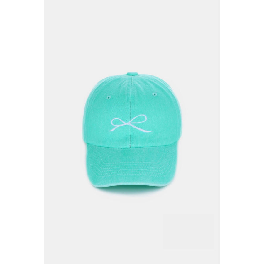 Zenana Bow Embroidered Washed Cotton Caps Mint / One Size Apparel and Accessories