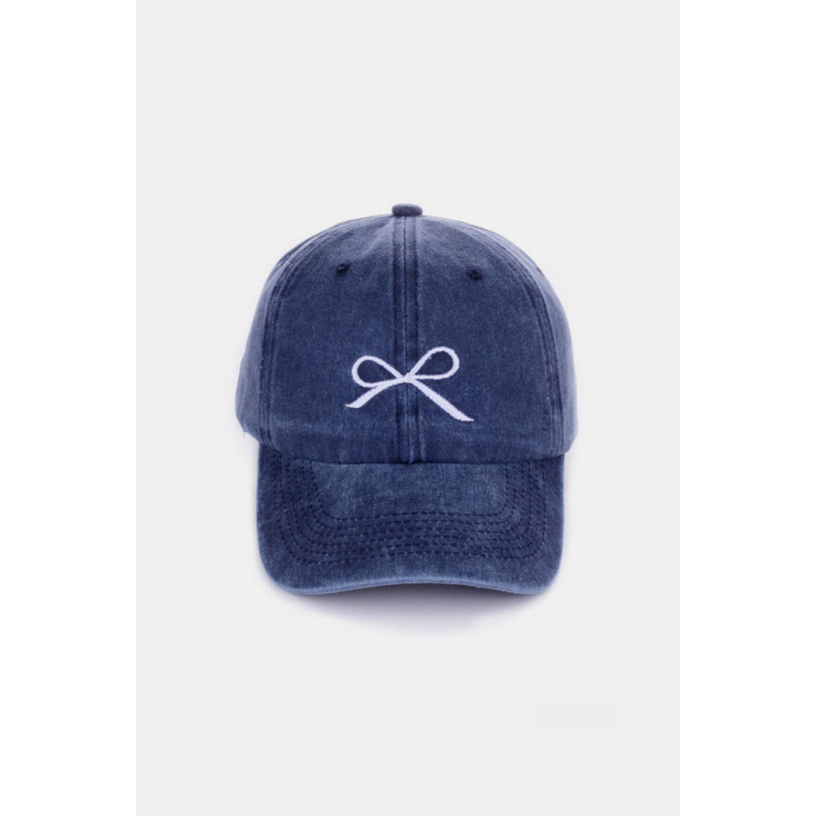 Zenana Bow Embroidered Washed Cotton Caps Navy / One Size Apparel and Accessories