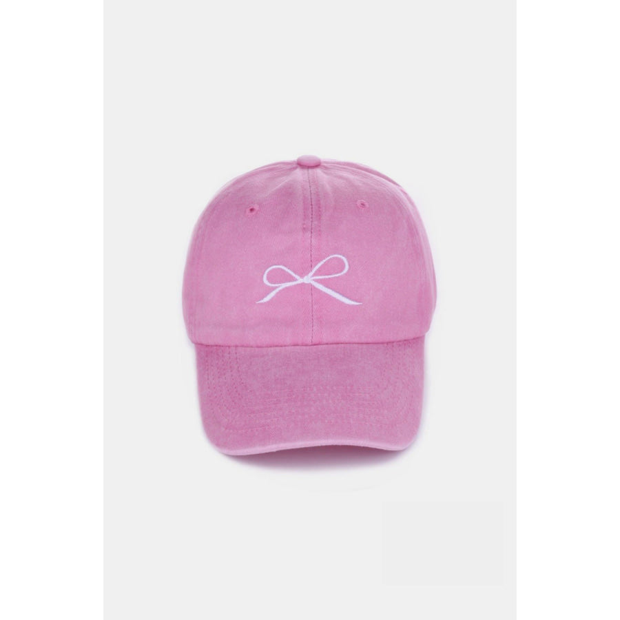 Zenana Bow Embroidered Washed Cotton Caps Pink / One Size Apparel and Accessories