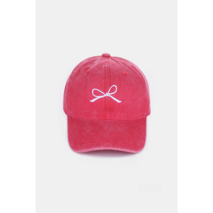 Zenana Bow Embroidered Washed Cotton Caps Red / One Size Apparel and Accessories