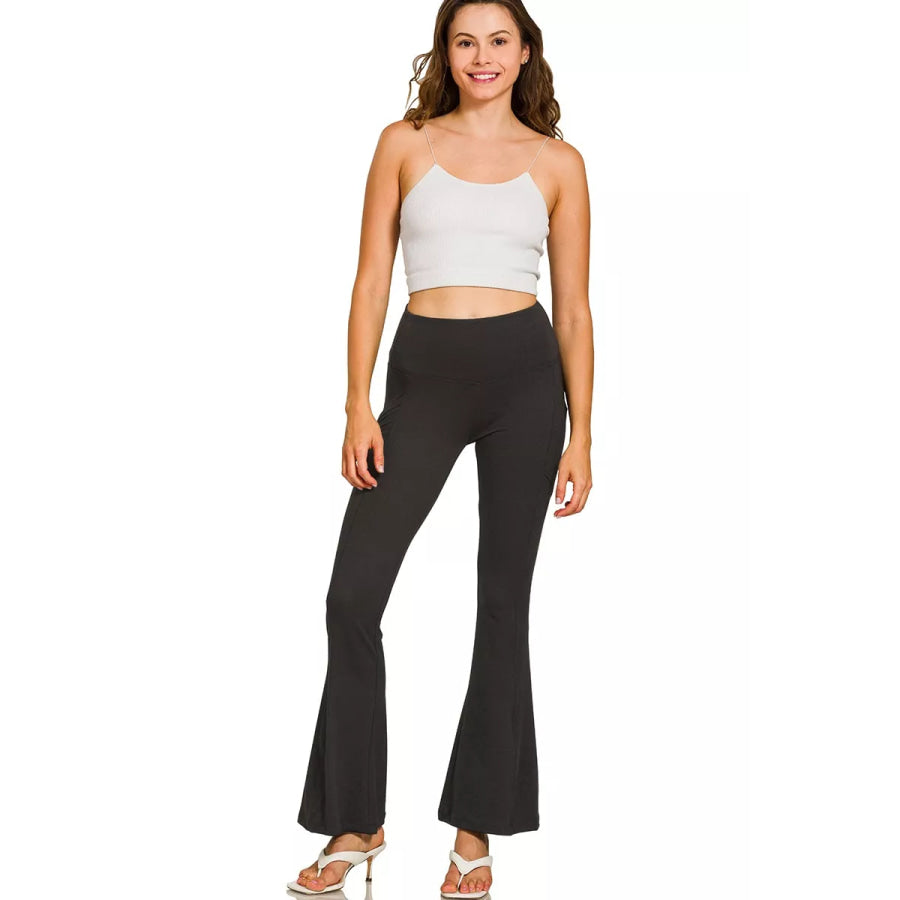 Zenana Brushed Dty Microfiber Flare Pants Apparel and Accessories