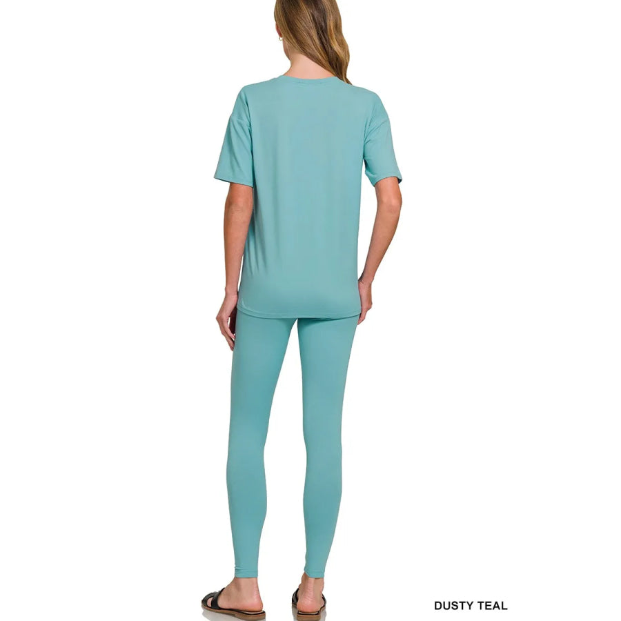 Zenana Brushed Dty Microfiber Short Sleeve Top and Pants Loungewear Set Apparel and Accessories