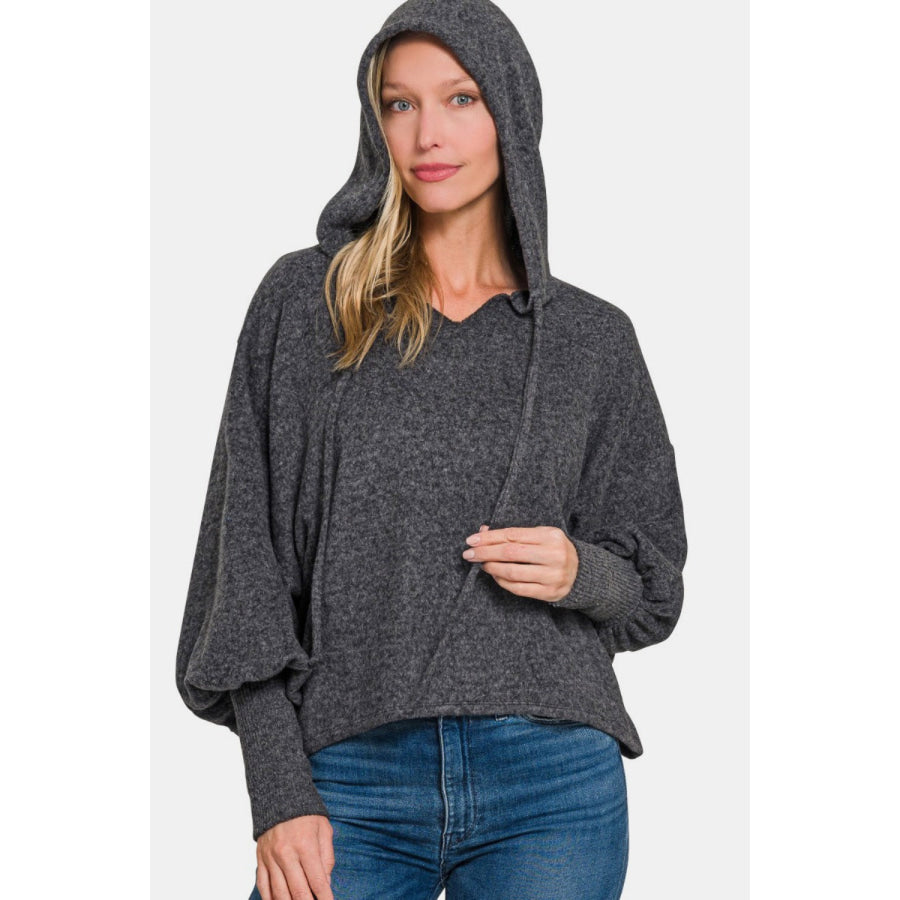 Zenana Brushed Hacci Drop Shoulder Cropped Hoodie Apparel and Accessories