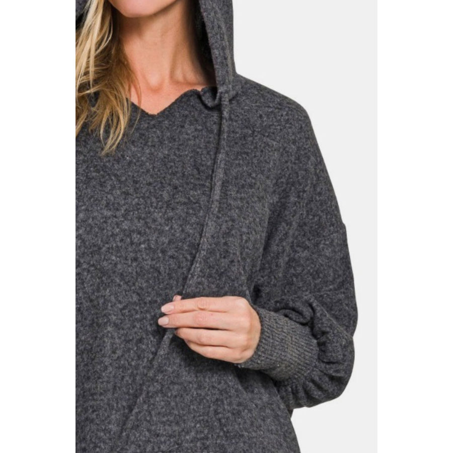 Zenana Brushed Hacci Drop Shoulder Cropped Hoodie Apparel and Accessories