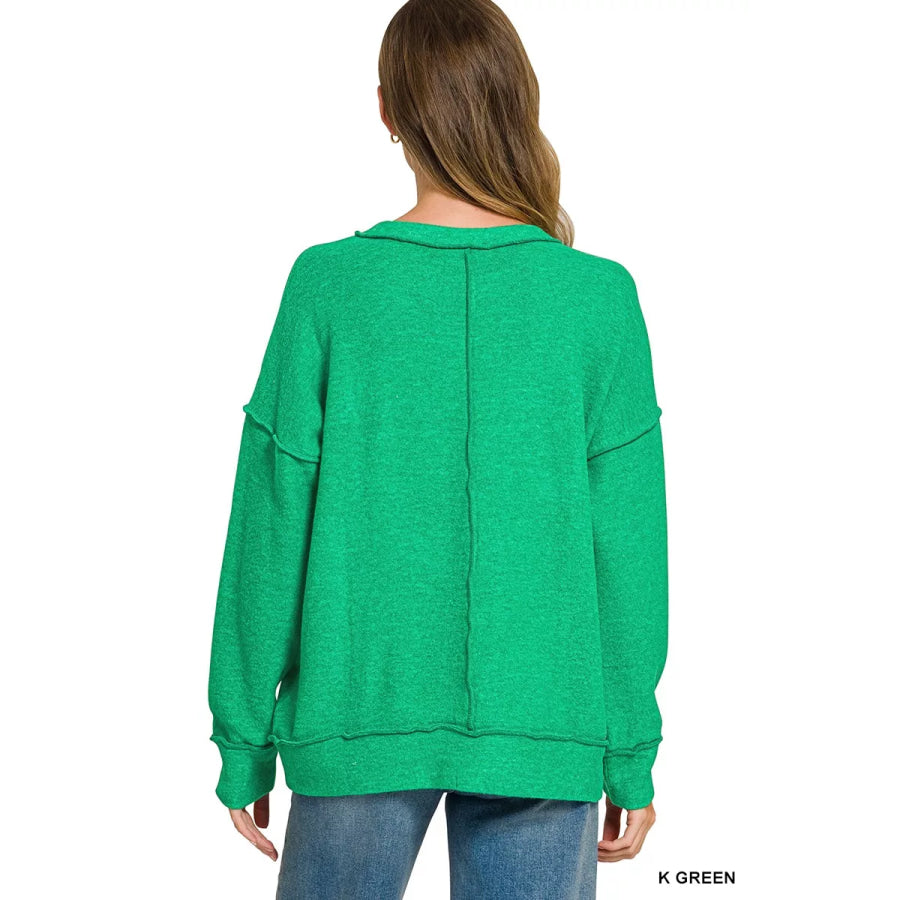 Zenana Brushed Hacci Drop Shoulder Sweater Apparel and Accessories
