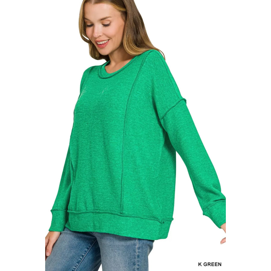 Zenana Brushed Hacci Drop Shoulder Sweater Apparel and Accessories