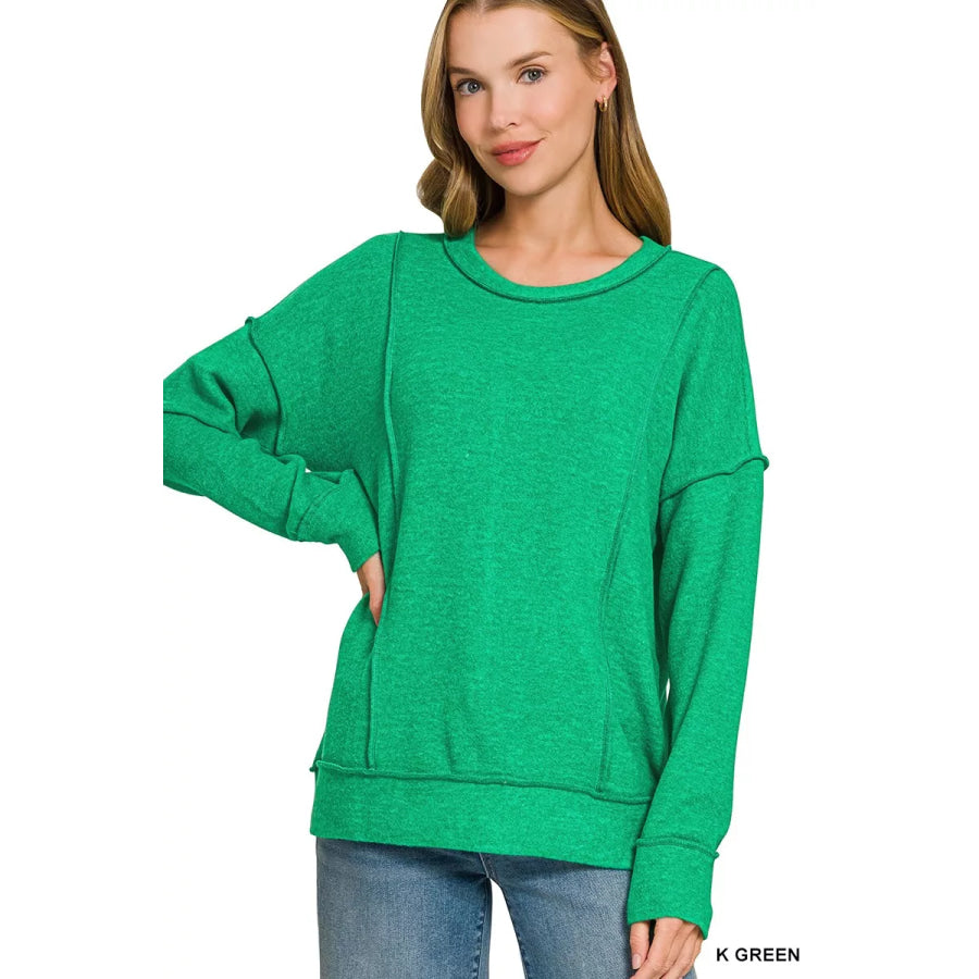 Zenana Brushed Hacci Drop Shoulder Sweater K GREEN / S Apparel and Accessories