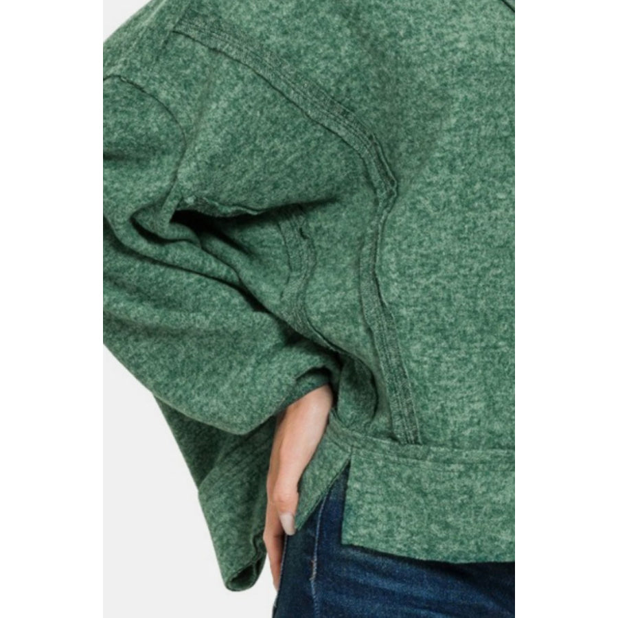 Zenana Brushed Hacci Exposed Seam Hoodie Apparel and Accessories