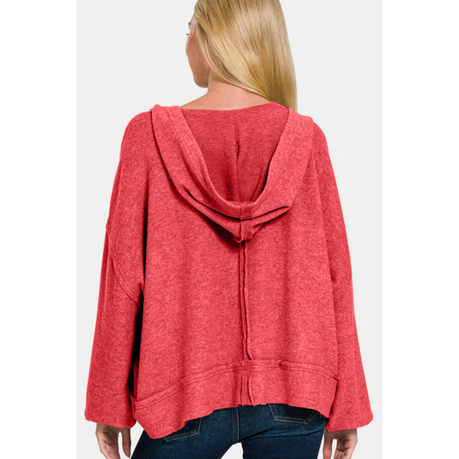 Zenana Brushed Hacci Exposed Seam Hoodie Apparel and Accessories