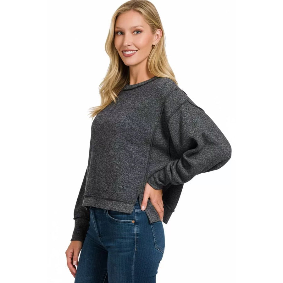 Zenana Brushed Melange Hacci Oversized Pullover Apparel and Accessories