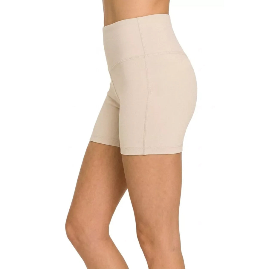 Zenana Brushed Microfiber Wide Waistband Biker Shorts SAND BEIGE / S Apparel and Accessories