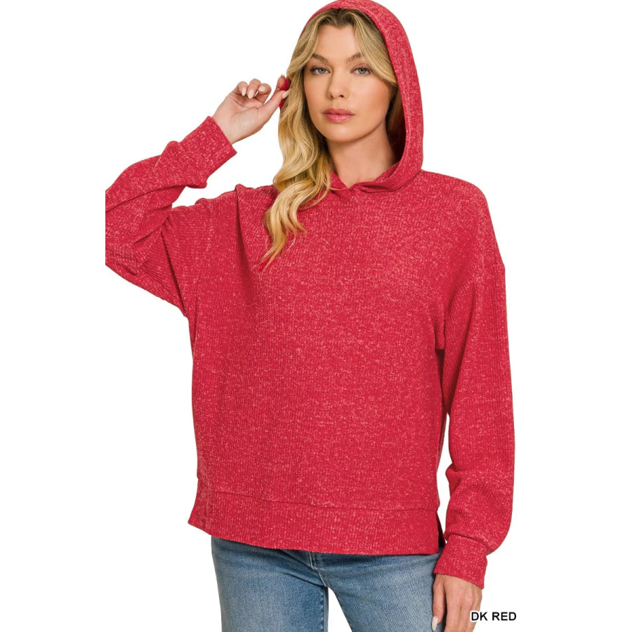 Zenana Brushed Ribbed Hacci Hoodie Pullover Apparel and Accessories
